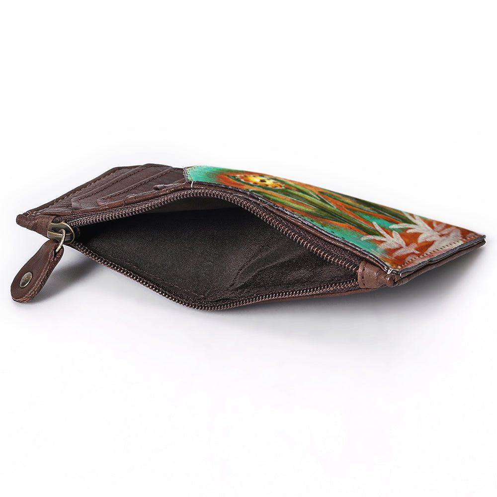 ADCCM115 Hand-Painted Leather Card Holder - Blooming Cactus Art