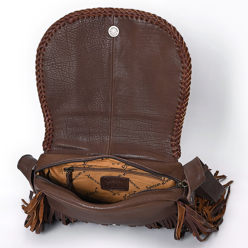 ADBGM617 Crossbody Bag - Western Hair-On Leather Fringe Bag with Las Vegas Cowboy Scene