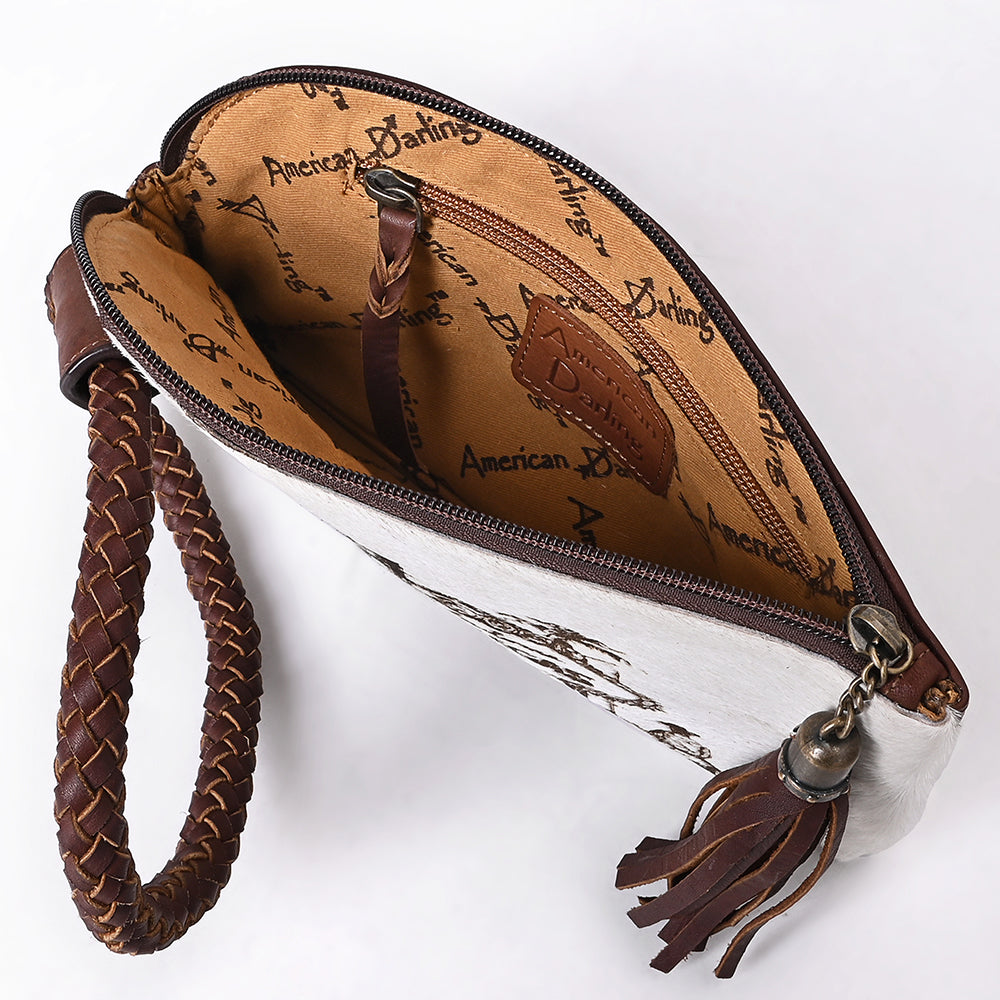 ADBGM621 Western Wristlet - Hair-On Leather Clutch with Las Vegas Cowboy Print & Braided Strap