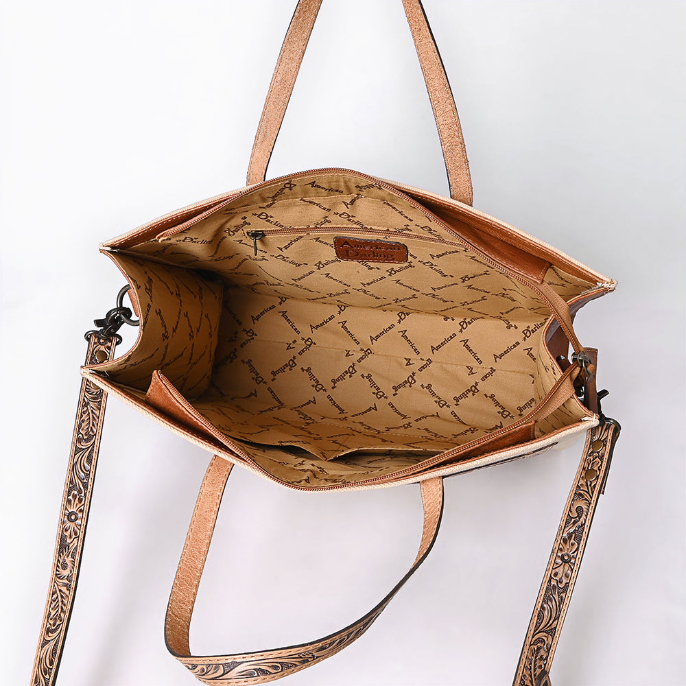 ADBG1725 Canvas & Tooled Leather Western Tote Bag with Adjustable Strap American Darling