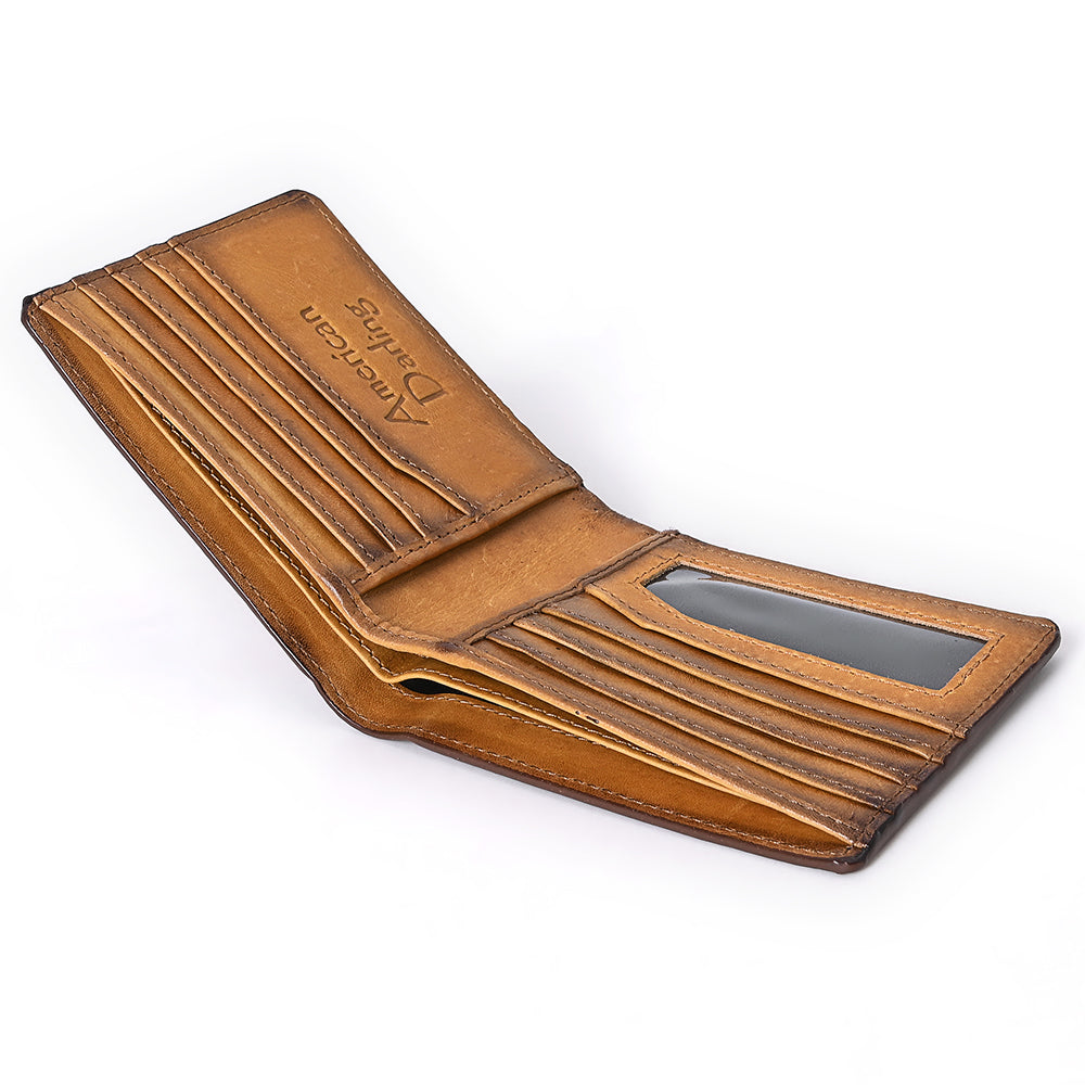 ADBGM529D Hand-Stitched Tan Leather Bifold Wallet - Western Mens Embroidered Cowboy Wallet