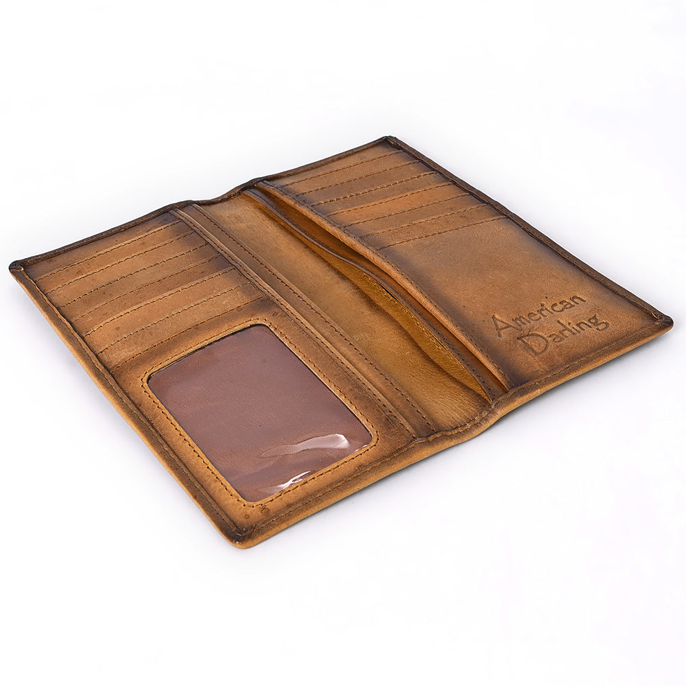 ADBGM530D Leather Rodeo Wallet with White Western Stitching - Long Bifold Cowboy Wallet
