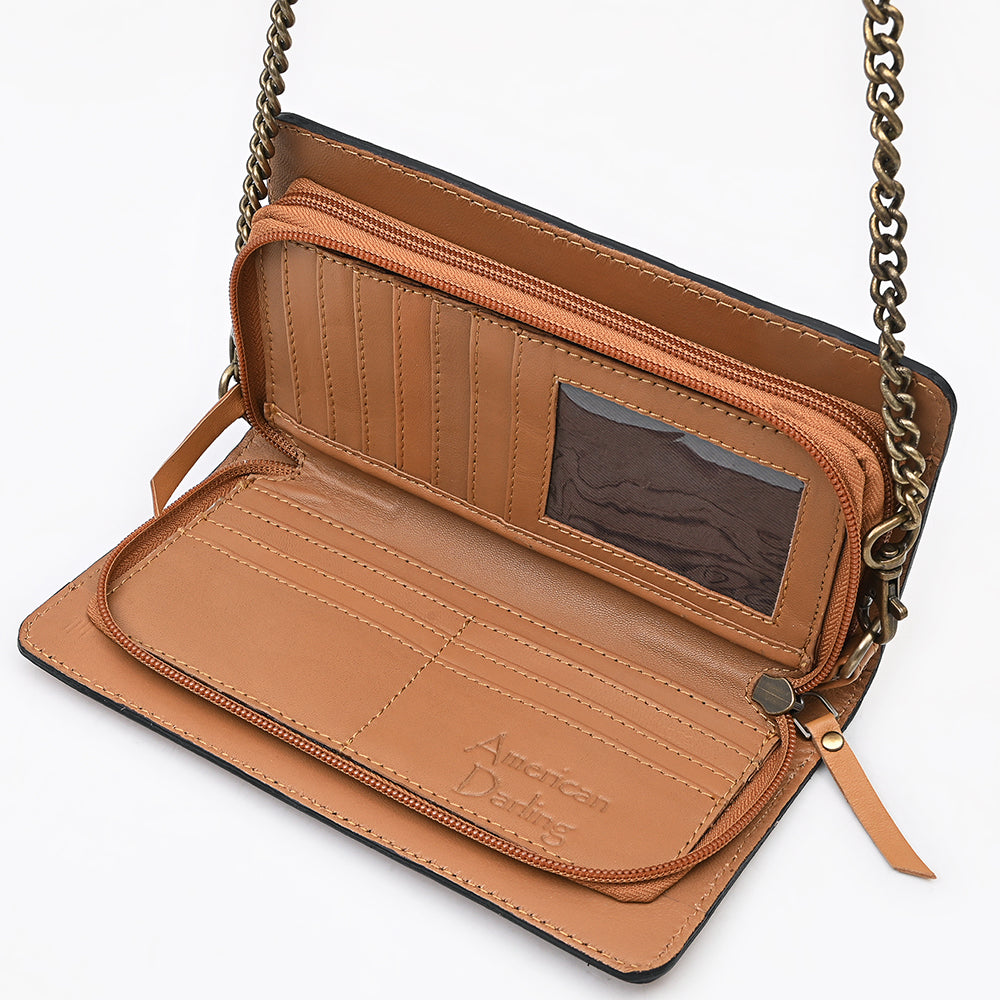 ADBGA787 Yellow Tooled Leather Crossbody Wallet - Western Floral Small Purse