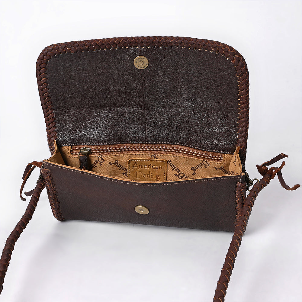 ADBGM632 Western Crossbody Bag - Hair-On Leather with Desert Scene Print & Braided Crossbody Strap