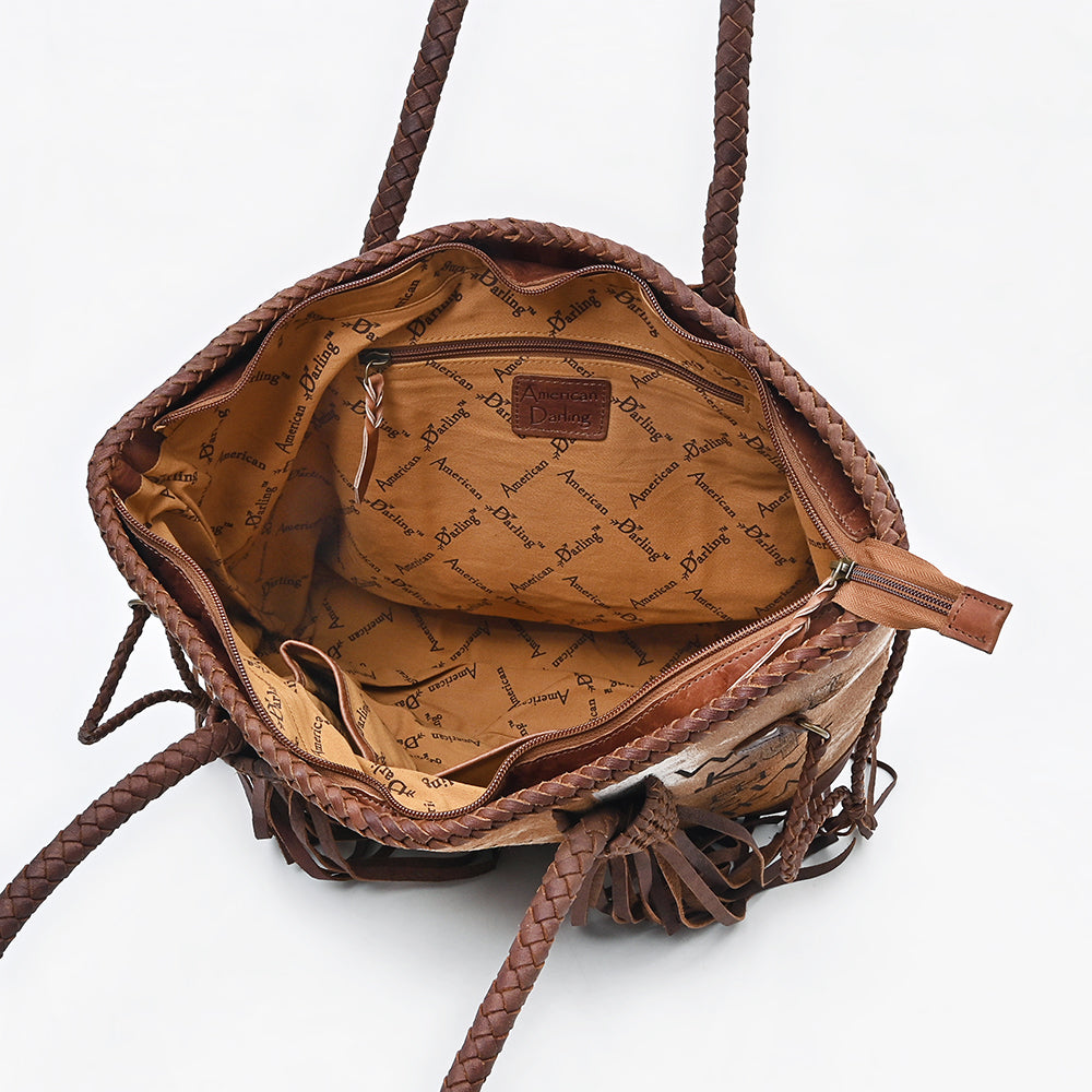 ADBGM674 American Darling Handcrafted Hair-On Cowhide Tote Bag with Braided Accents