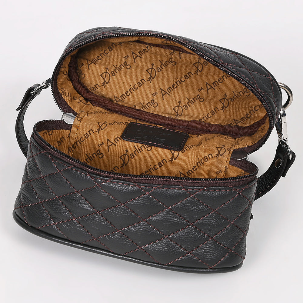 ADBGZ1032 Black Quilted Leather Mini Jewelry Case with Top Handle