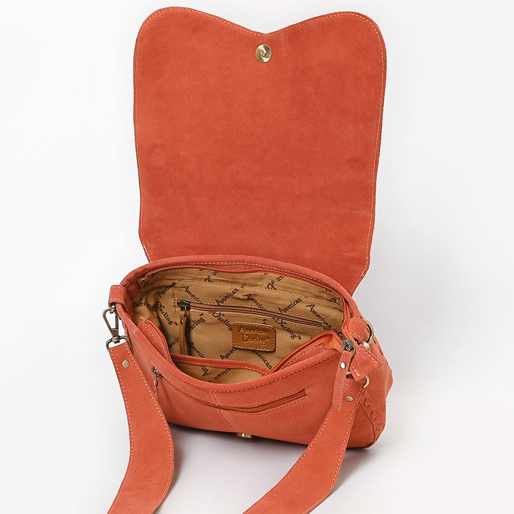ADBGA804 Western Rust Genuine suede Crossbody Bag with White Stitching and Concho Accents