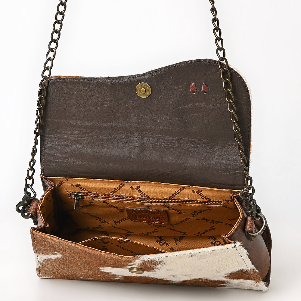 ADBG1747 Genuine Cowhide Leather Crossbody Bag with Chain Strap & Fringe Tassel