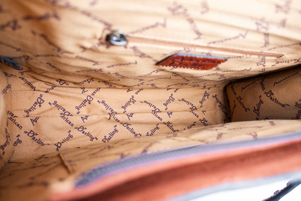 ADBG1756 American Darling Western Genuine Suede Tote Bag with Boot Stitching and Rivet Accents