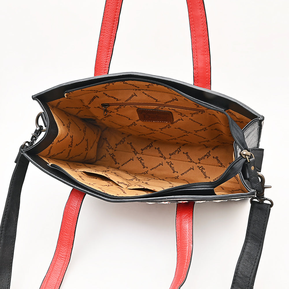 ADBG1757 American Darling Western Rivets Embossed Leather Tote Bag with Handcrafted Detailing