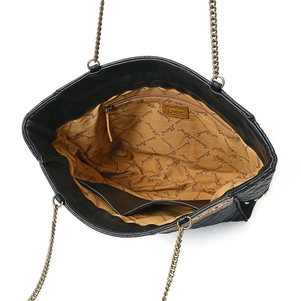 ADBGA814 American Darling Hand Tooled Leather Tote Bag Quilted Floral Carved