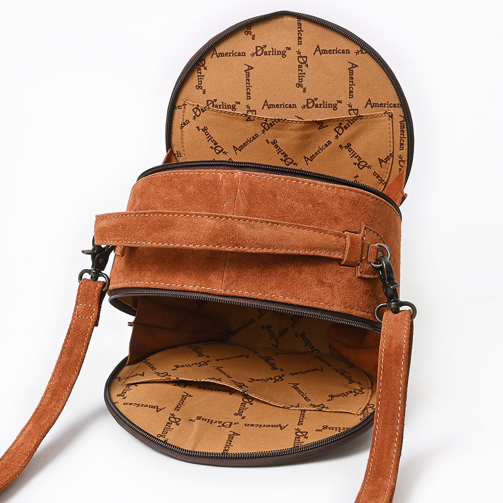 ADBG1758 American Darling Western Hand-Tooled Floral Canteen Bag Genuine Suede Leather