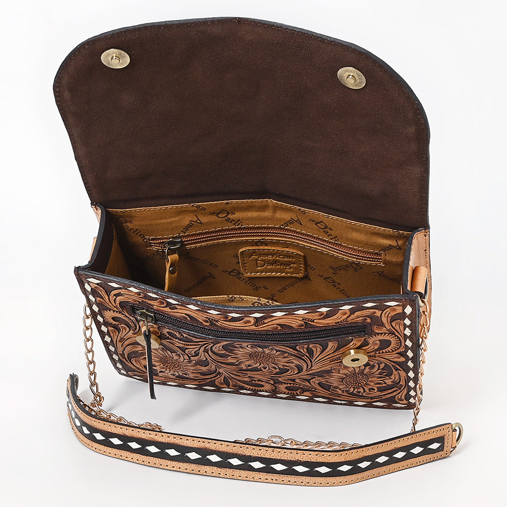 ADBGA822 American Darling Hand Tooled Genuine Leather Messenger Bag Buck Stitched