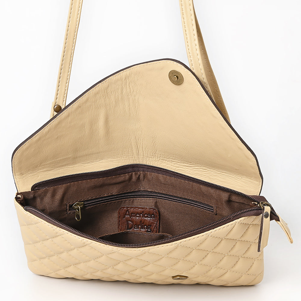 ADBG1672A Tooled Leather Tan Quilted Crossbody Wallet with Sunflower Flap - American Darling