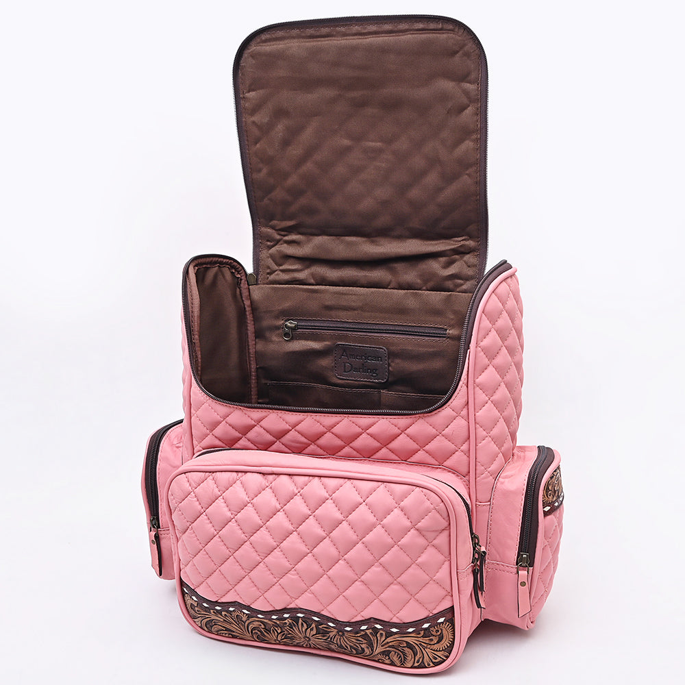 ADBG1674A Quilted Leather Backpack with Floral Tooled Accents - American Darling Backpack