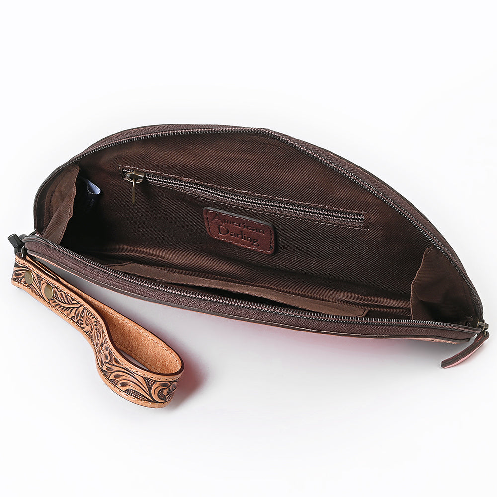 ADBG1666A American Darling Western Leather Taco Bag with Hand-Tooled Details and Quilted Design