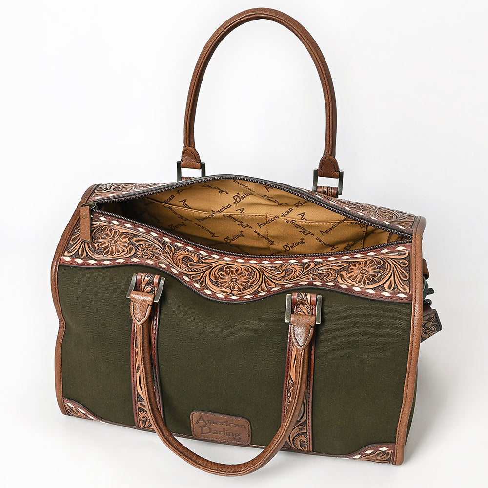 ADBG1765 Hand-Tooled Western Leather Duffel Bag Floral Cowhide Travel Satchel by American Darling