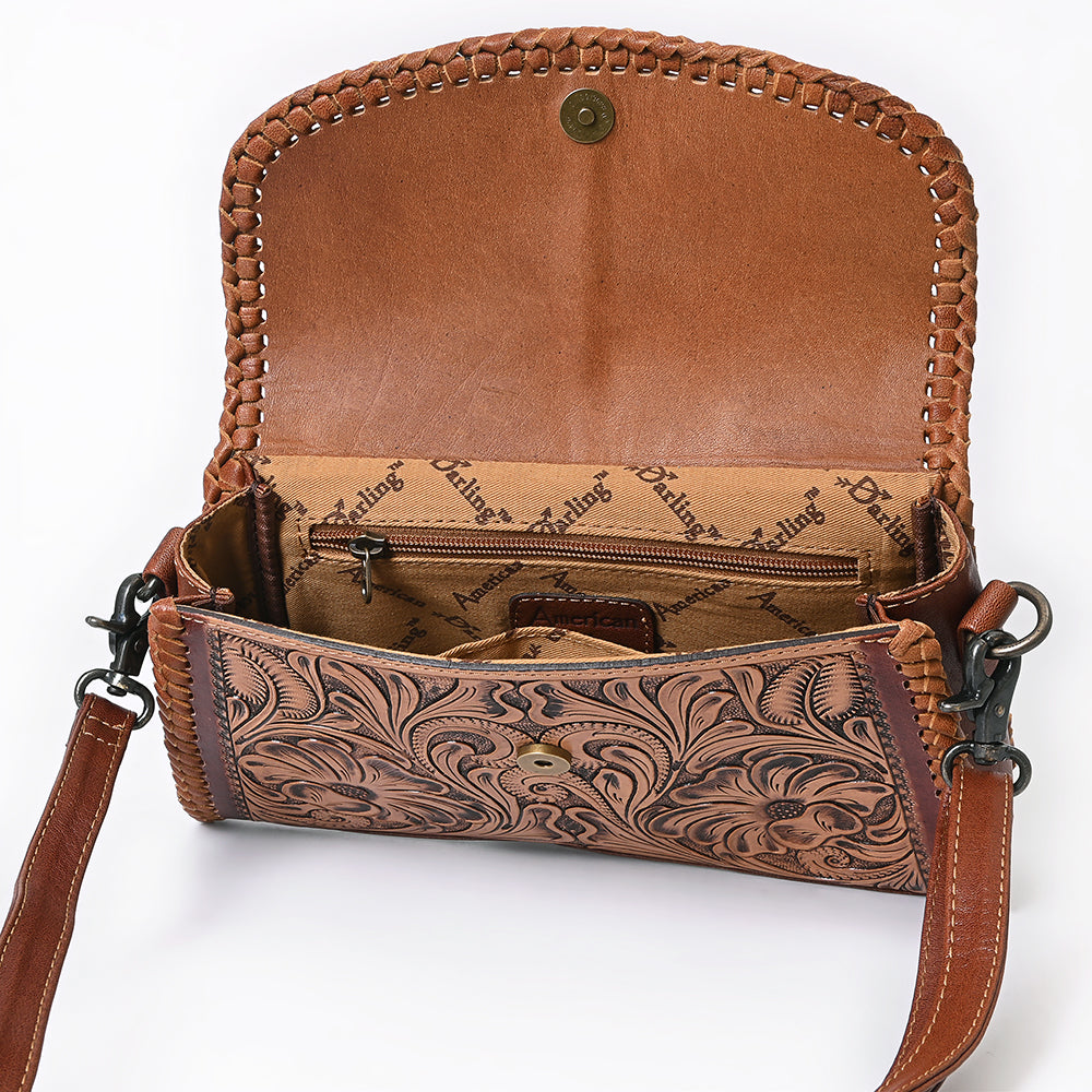 ADBG1771 American Darling Western Hand Tooled Floral Carved Small Cross body Bag in Genuine Leather