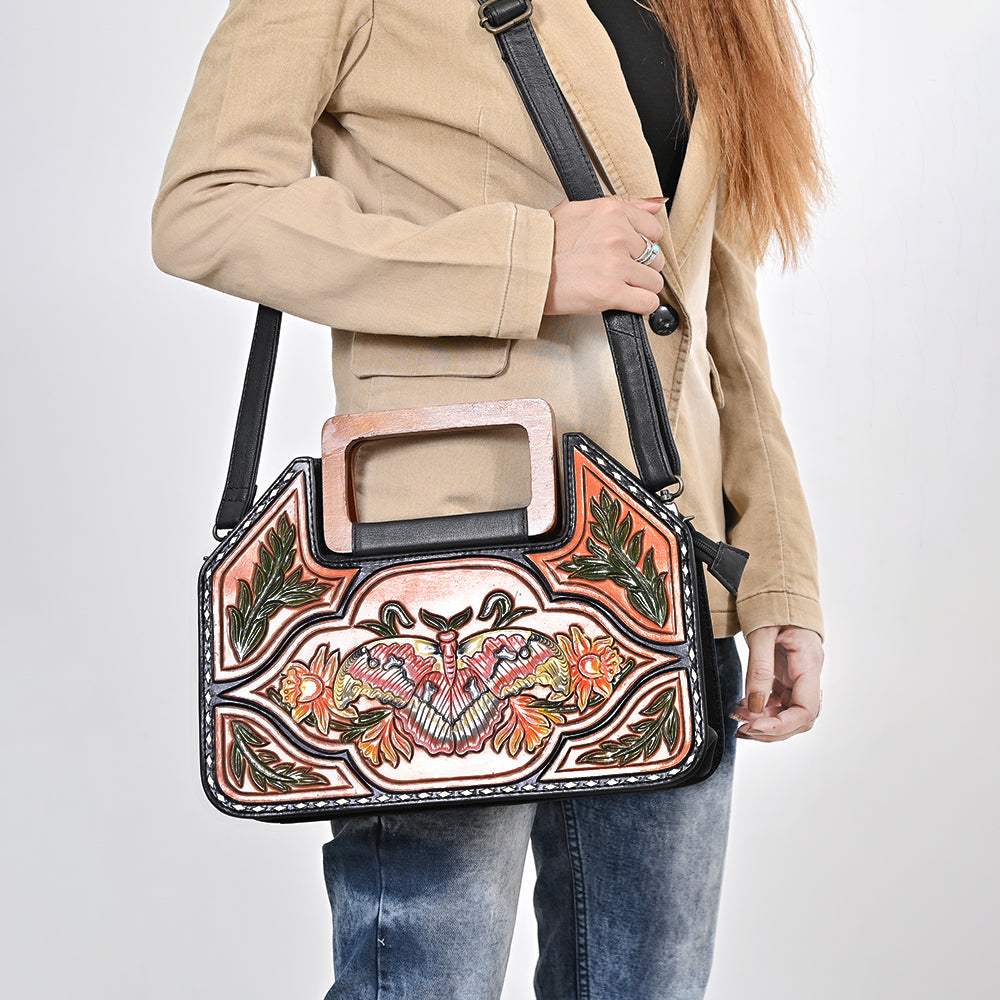 ADBG1776 American Darling Hand-Tooled Floral Cross body Bag - Handcrafted Western Leather Purse