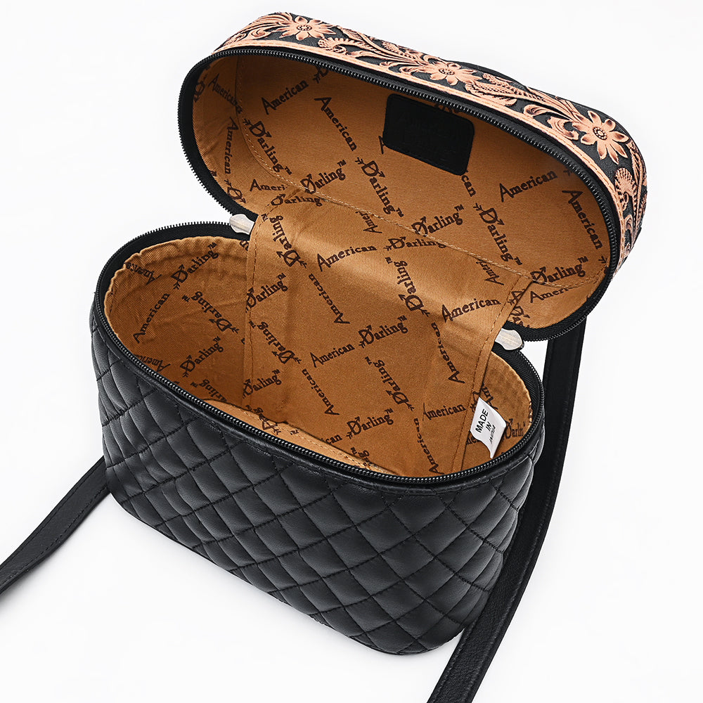 ADBGA845 American Darling Hand Tooled Floral Quilted Leather Cross body Bag