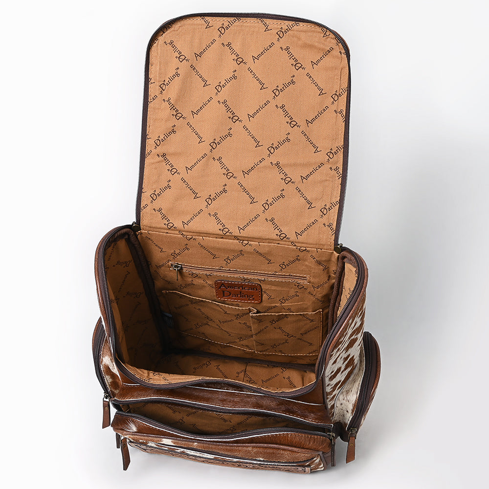 ADBG1787 American Darling Hand Tooled Floral Backpack Bag - Woven Saddle Blanket & Cowhide Western Bag
