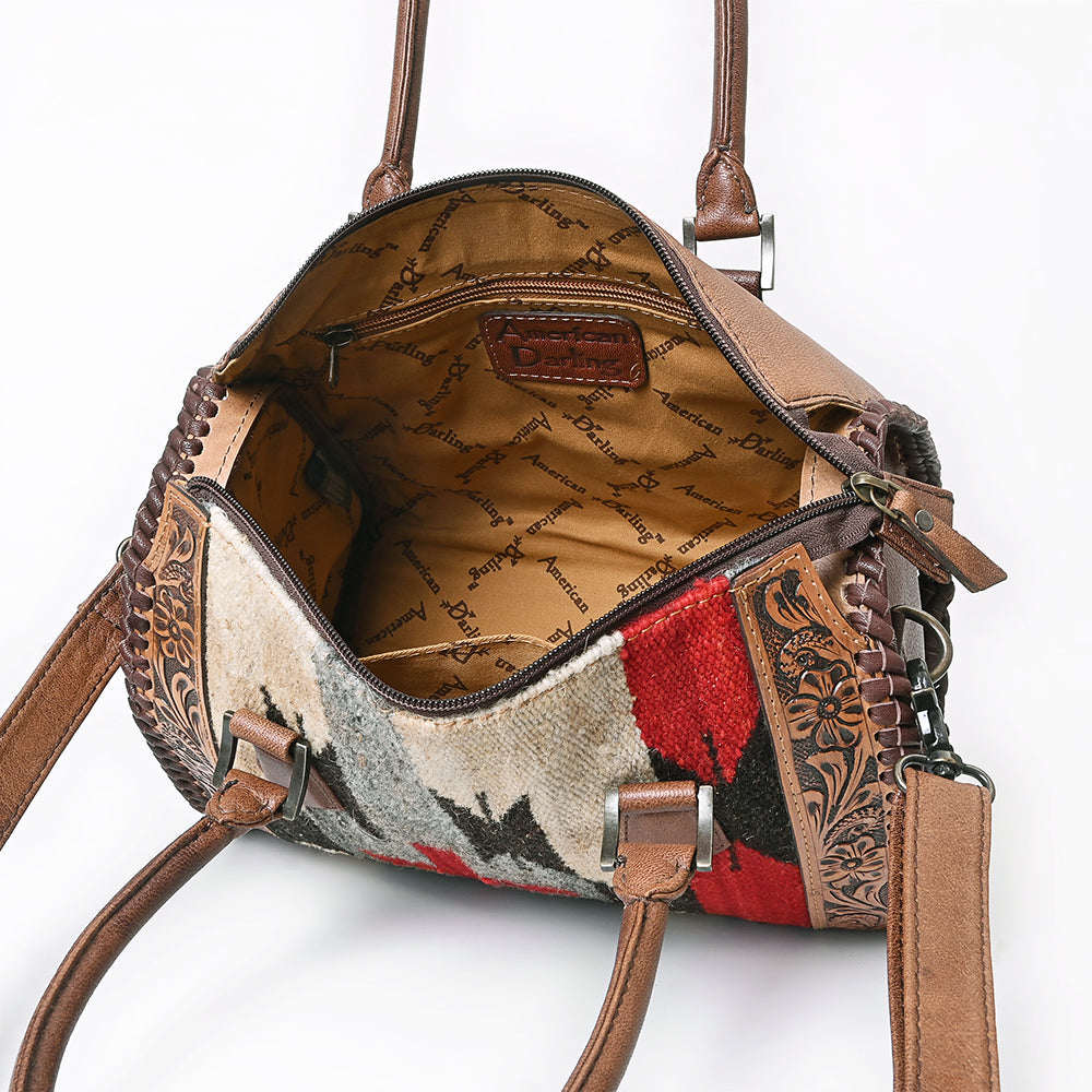 ADBG1789 American Darling Western Leather Speedy Bag - Handcrafted Floral Tooled & Saddle Blanket Purse