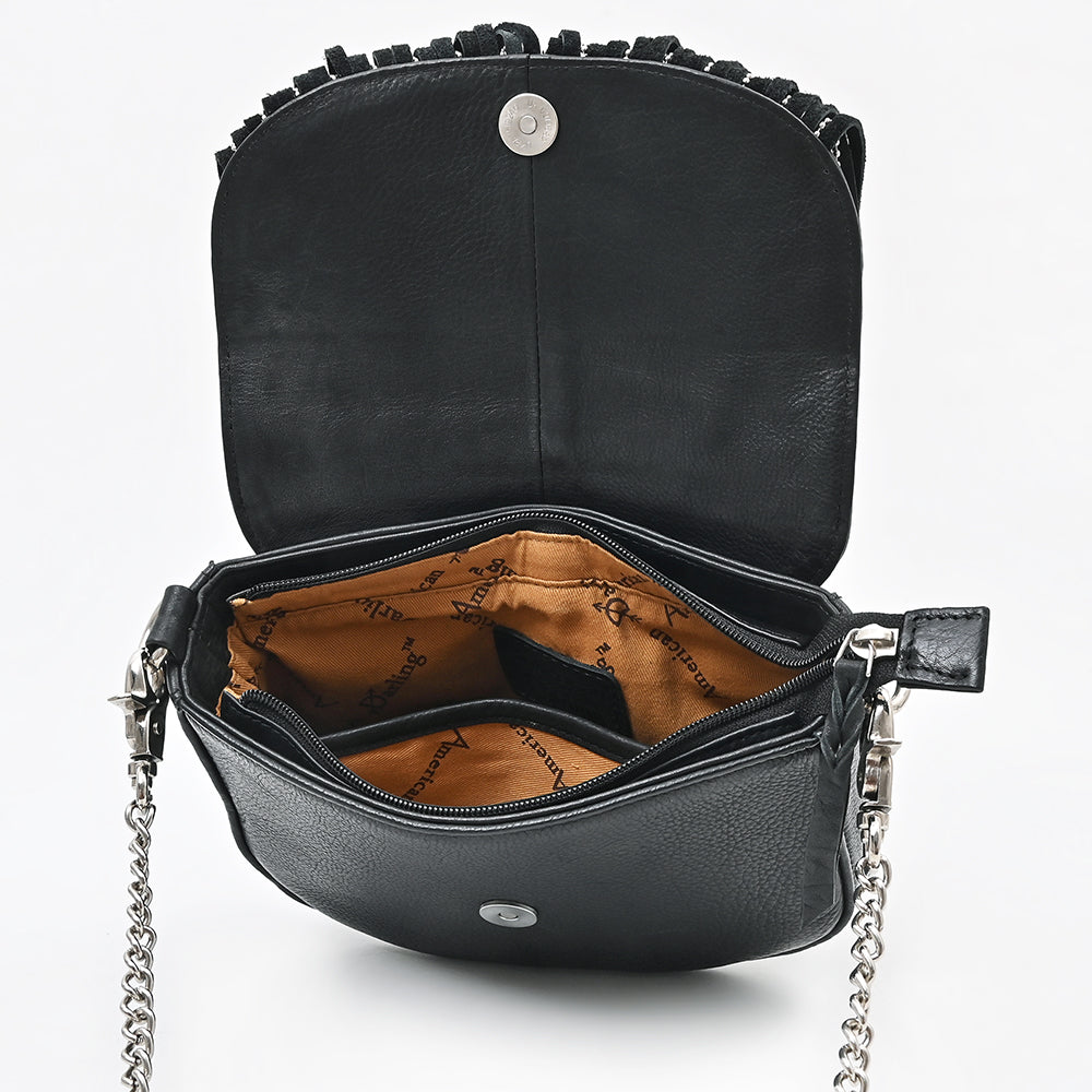 ADBGM749 American Darling Riveted Leather Small Cross body Bag with Western Fringes
