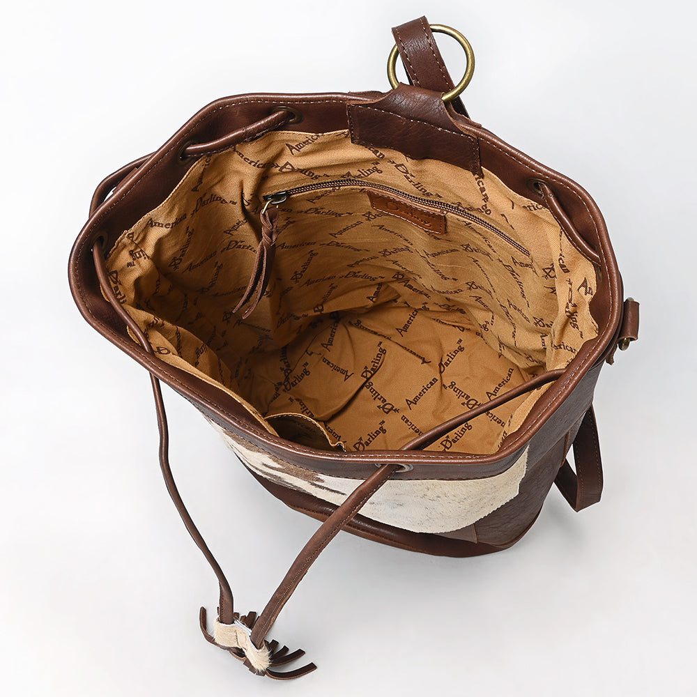 ADBGM754 Bucket Hand tooled Hair-On Genuine Western Leather Women Bag
