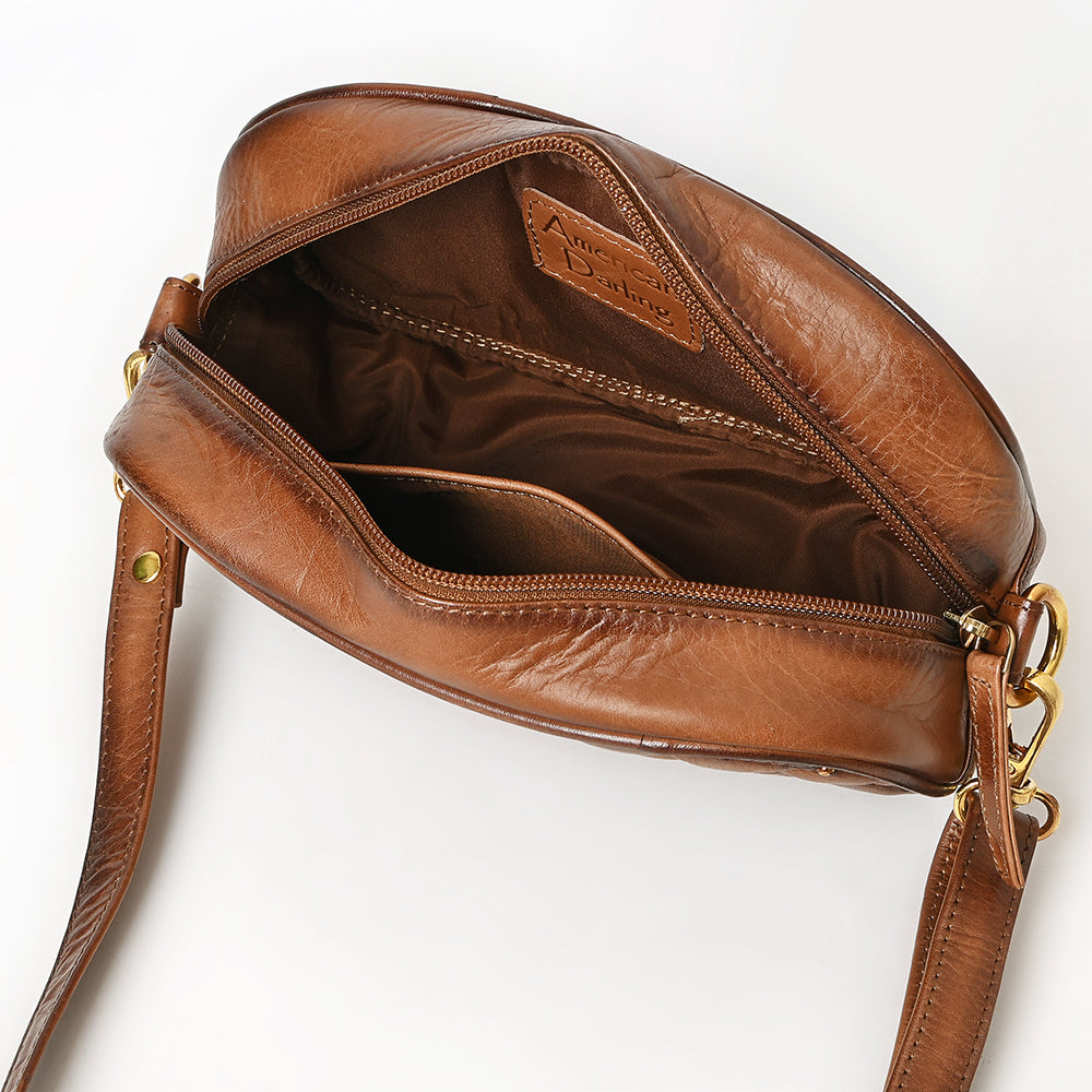 ADBGM757 Western Crossbody - Quilted Leather Oval Bag with Gold Stud Accents