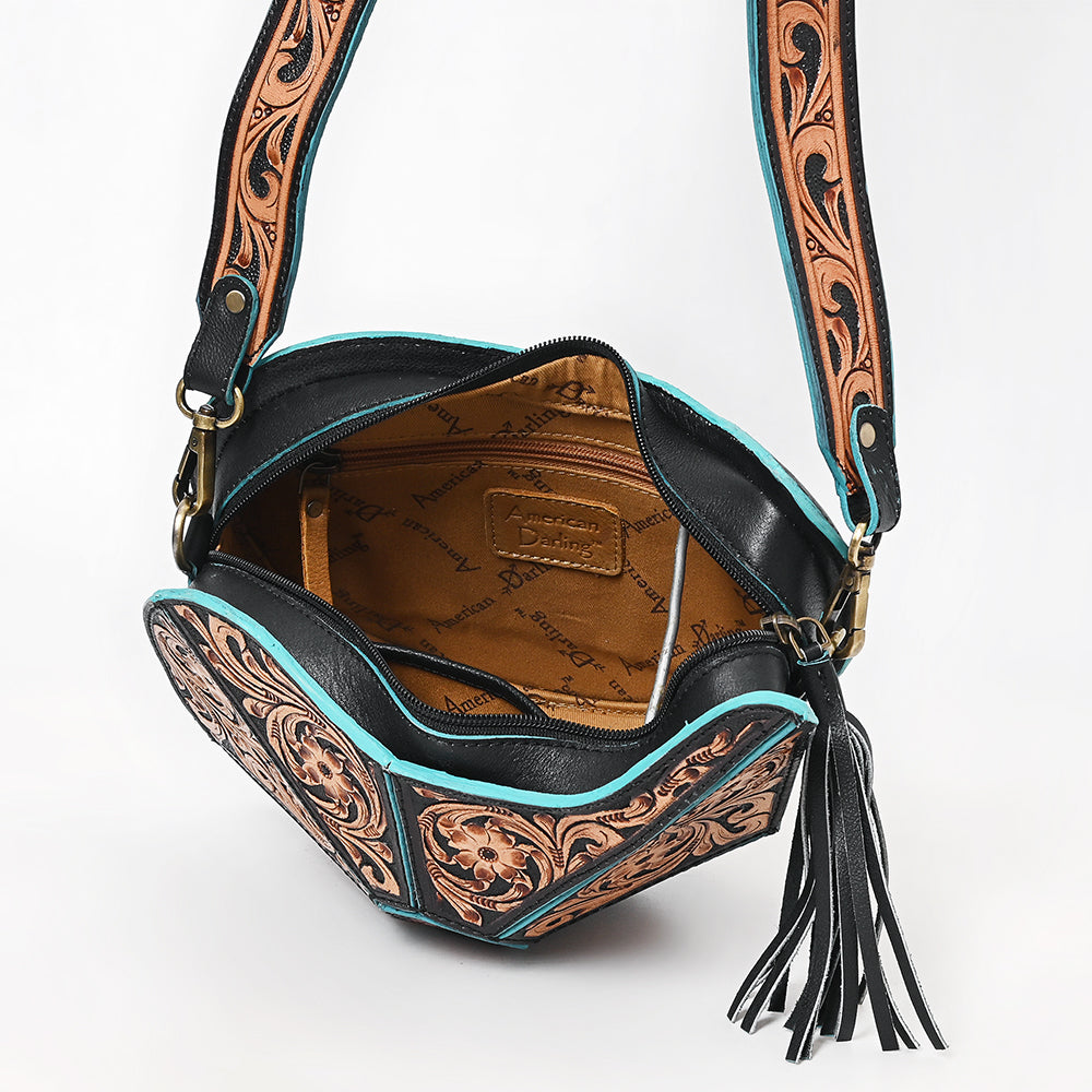 ADBGA857 American Darling Hand Tooled Floral Carved Fringe Leather Cross body Bag