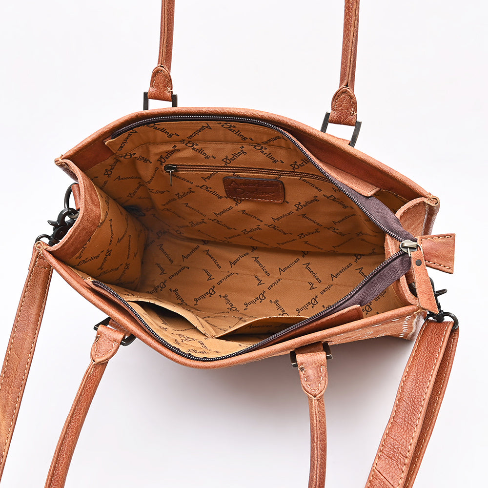 ADBG1744 Genuine suede Western Tote with White Embroidered Stitching & Diamond Whipstitch Trim