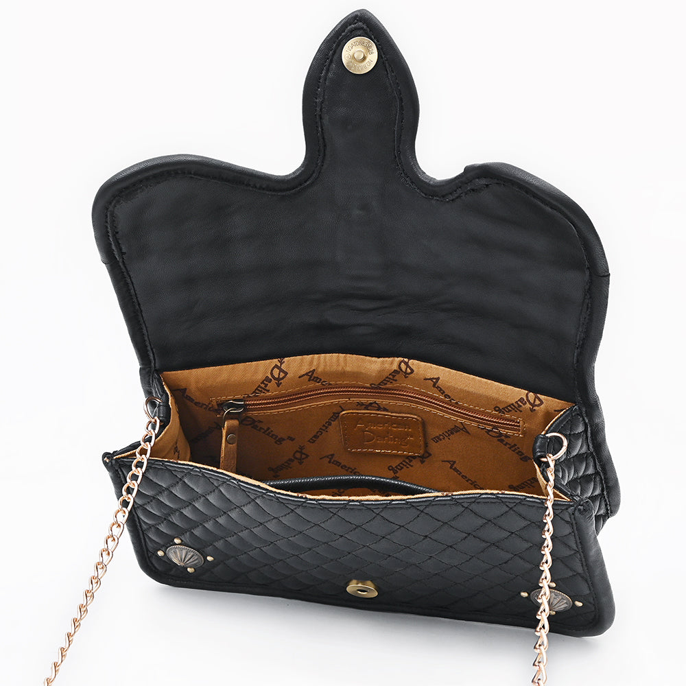 ADBGA870 American Darling Quilted Leather Cross body Bag with Rivets and Concho Detail