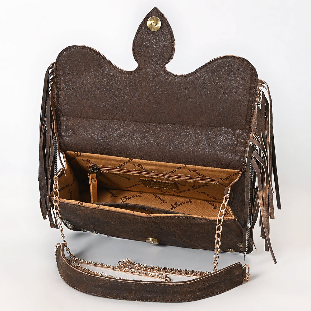 ADBGA872 American Darling Hand Tooled Floral Carved Buck Stitched Leather Cross body Bag