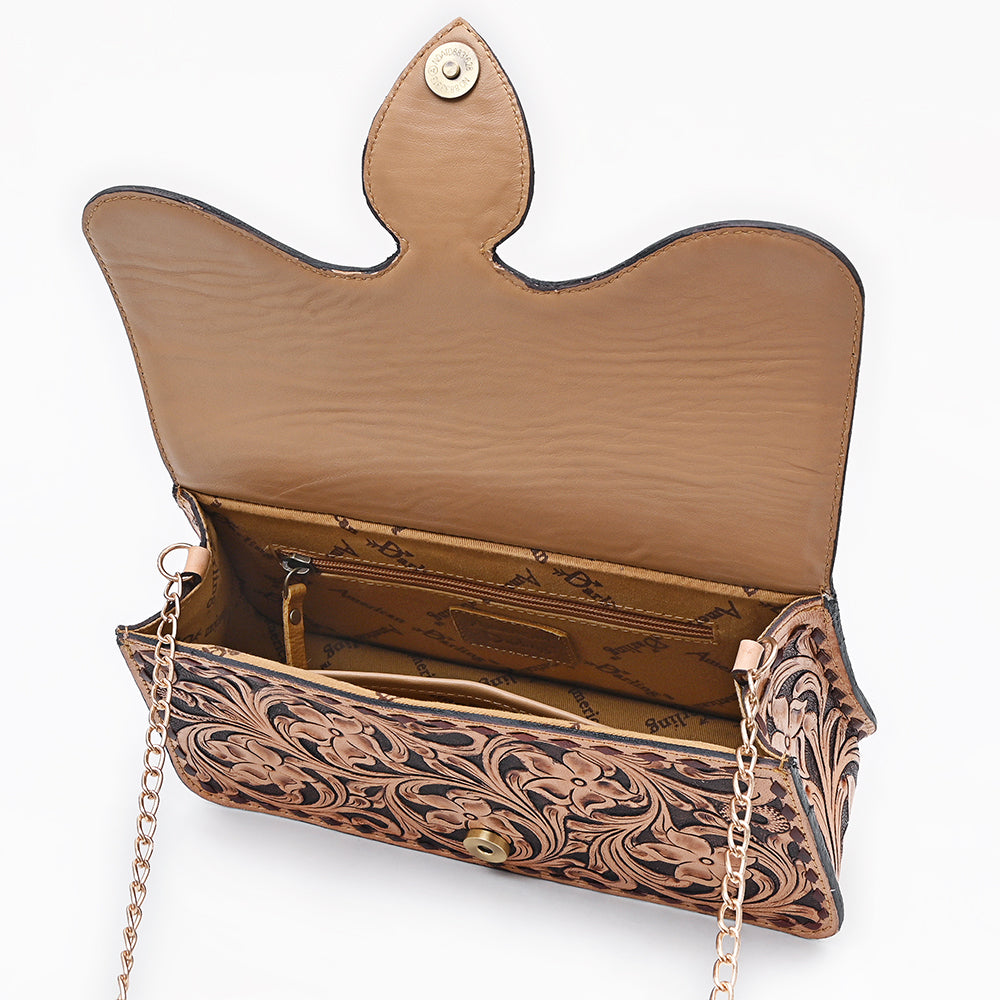 ADBGA877 American Darling Hand Tooled Floral Carved Genuine Leather Cross body Bag