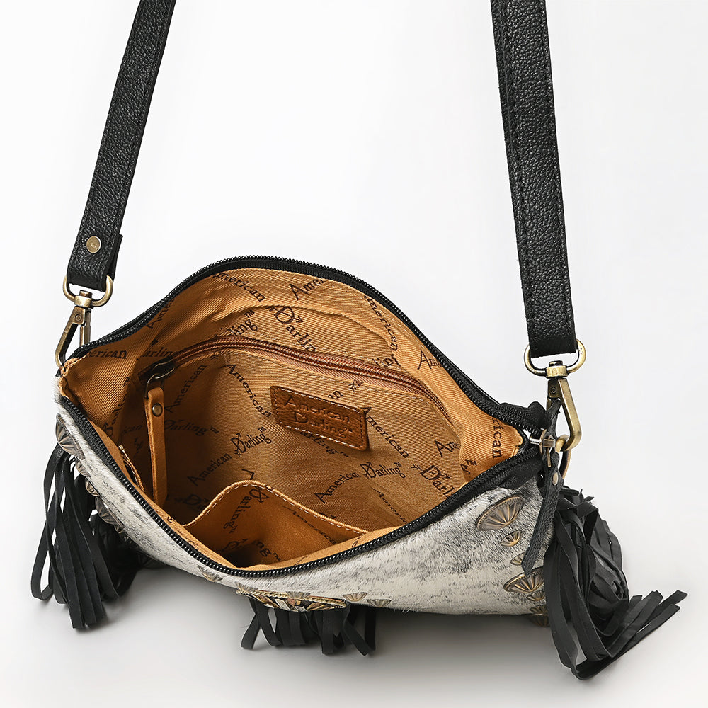 ADBGA880 American Darling Hair-On Cowhide Genuine Leather Fringed Cross body Bag