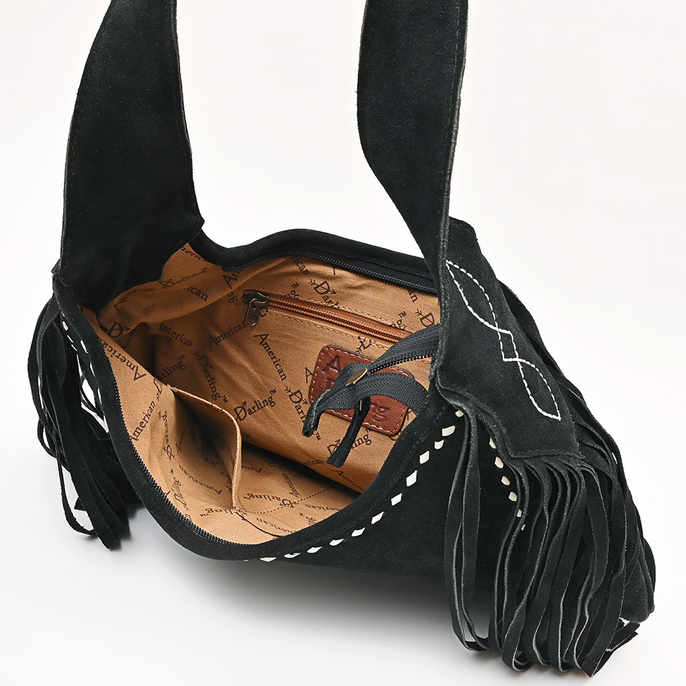 ADBG1812 American Darling Boot Stitched Genuine Suede Leather Western Hobo Bag