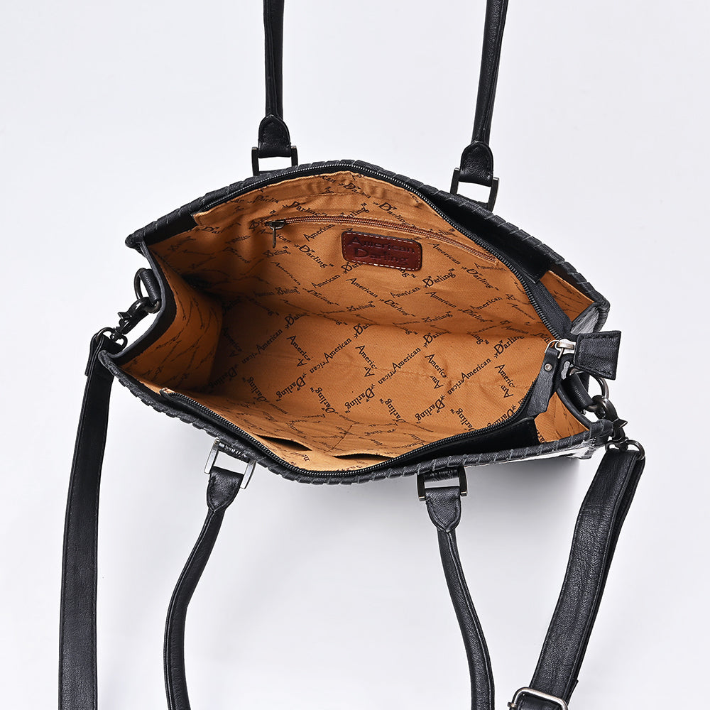 ADBG1819 American Darling Hand Tooled Floral & Hair-On Cowhide Western Leather Tote Bag