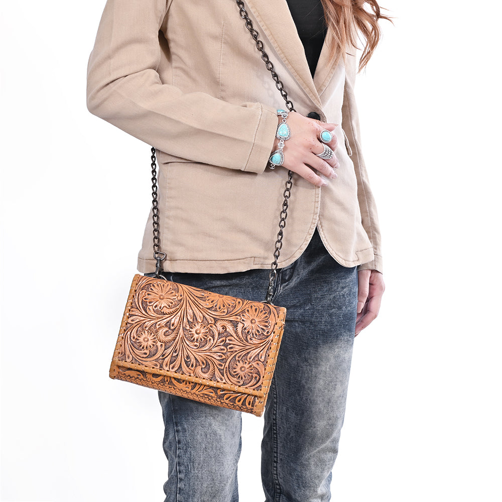 ADBG1831 American Darling Hand Tooled Floral Carved Braided Leather Western Crossbody Bag