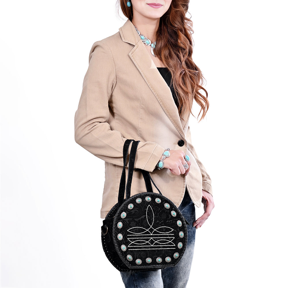 ADBG1836 American Darling Western Leather Canteen Bag Boot Stitching Damascus Textures