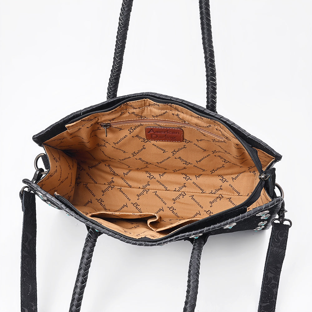 ADBG1837 American Darling Western Leather Tote Bag Boot Stitching & Damascus