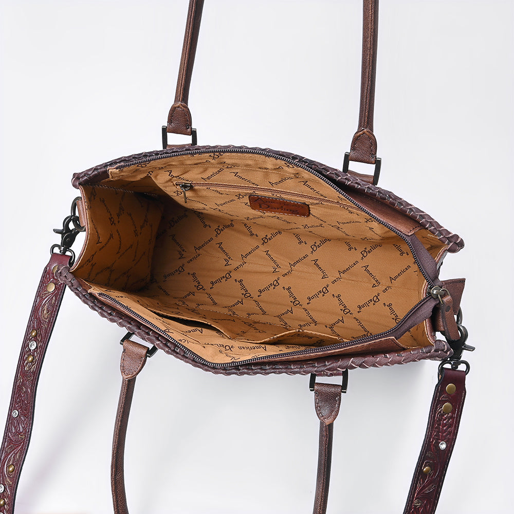 ADBG1849 American Darling Western Leather Tote Bag - Hand-Tooled Floral Carved Shoulder Bag