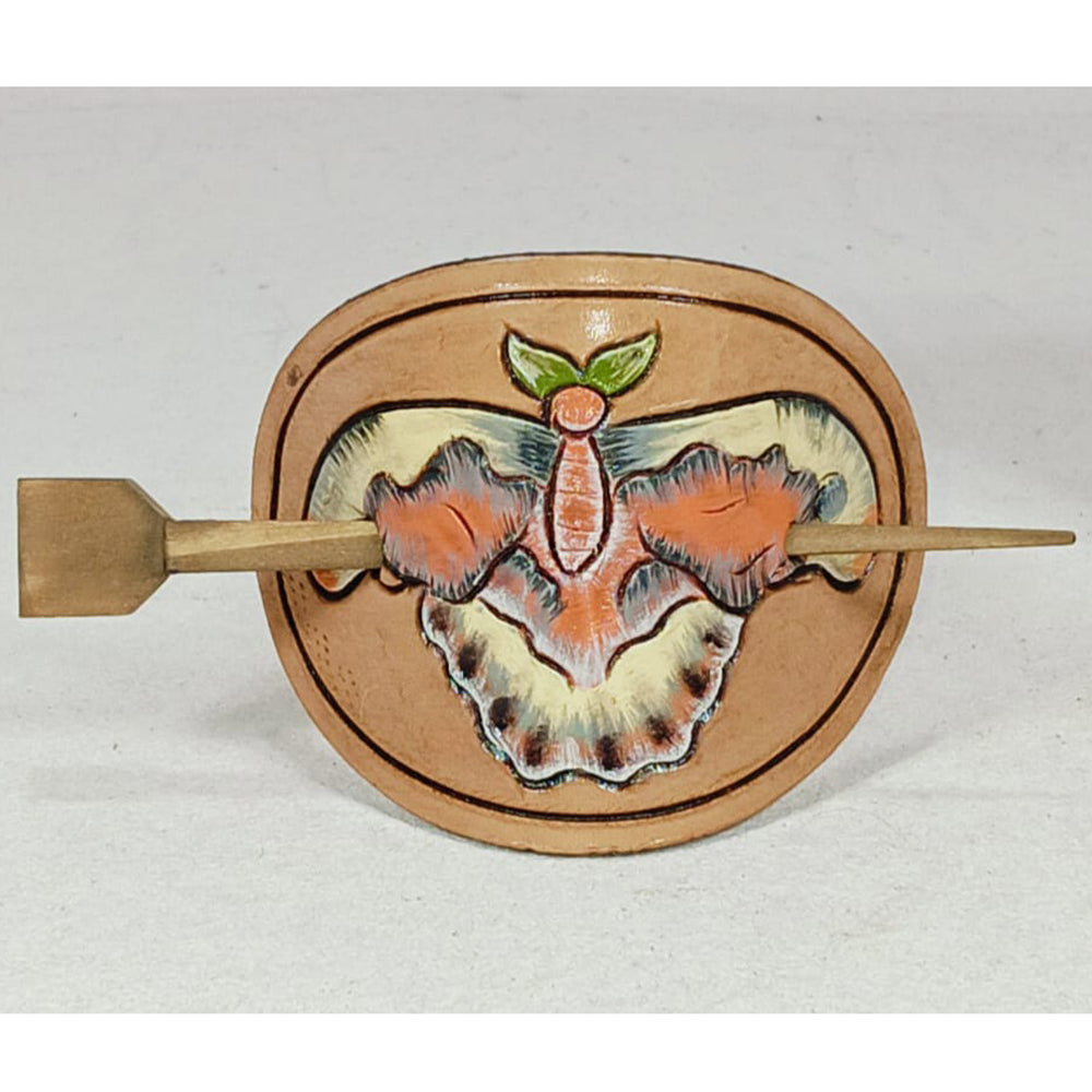ADHCG102B-S American Darling Tooled Leather Moth Design Slide Barrette Hair Accessory
