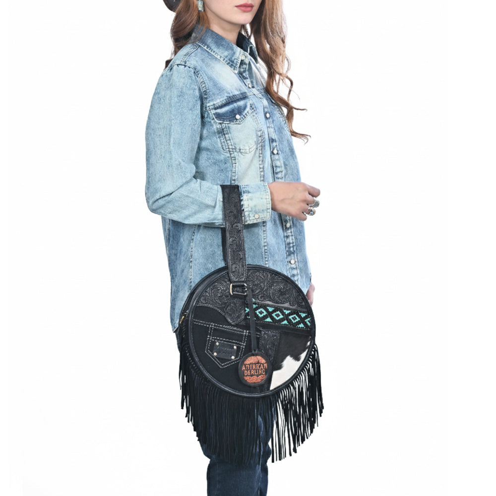 ADBGA976 Canteen Hand Tooled Hair on Genuine Leather Women Bag