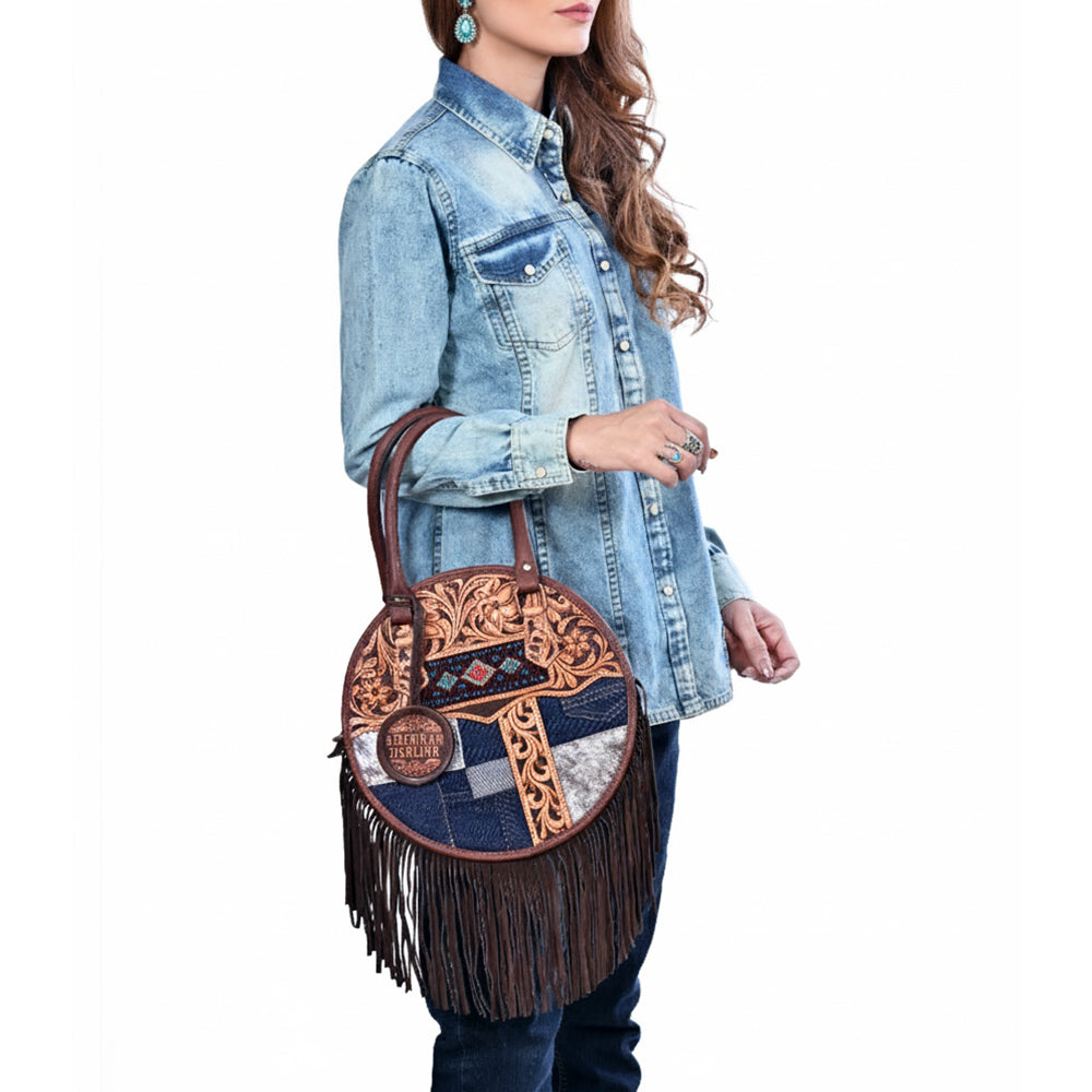 ADBGA977 Canteen Hand Tooled Hair on Genuine Leather Women Bag