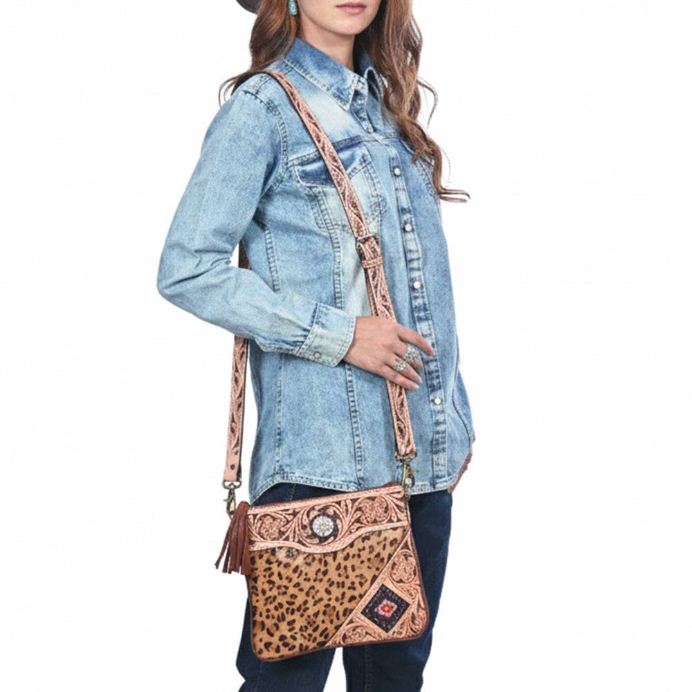 ADBGA981 Crossbody Hand Tooled Hair on Genuine Leather Women Bag