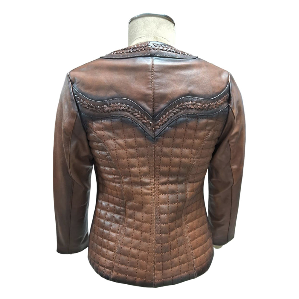 ADJKT084 American Darling Braided Trim Quilted Leather Western Style Apparel Jacket