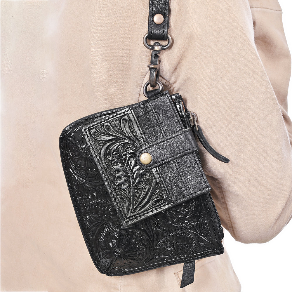 ADBG1896 American Darling Western Leather Coin Purse with card holder - Hand-Tooled Floral Carved