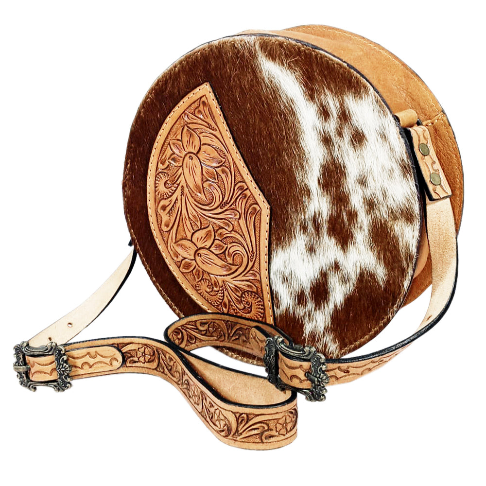 GIBGX1528 American Darling Hand Tooled Floral Canteen Bag Hair-On Cowhide Western Leather Crossbody