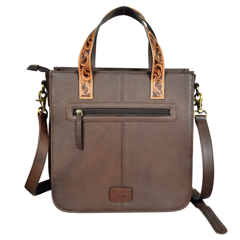 ADBGA1037 American Darling Horse Tooled Leather & Suede Crossbody Tote Handbag