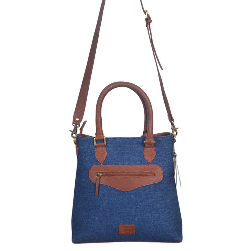 ADBGA1039 Crossbody Hand Tooled Denim Fabric Genuine Leather Women Bag